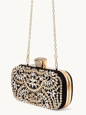 Elegant Black and Gold Jeweled Evening Clutch